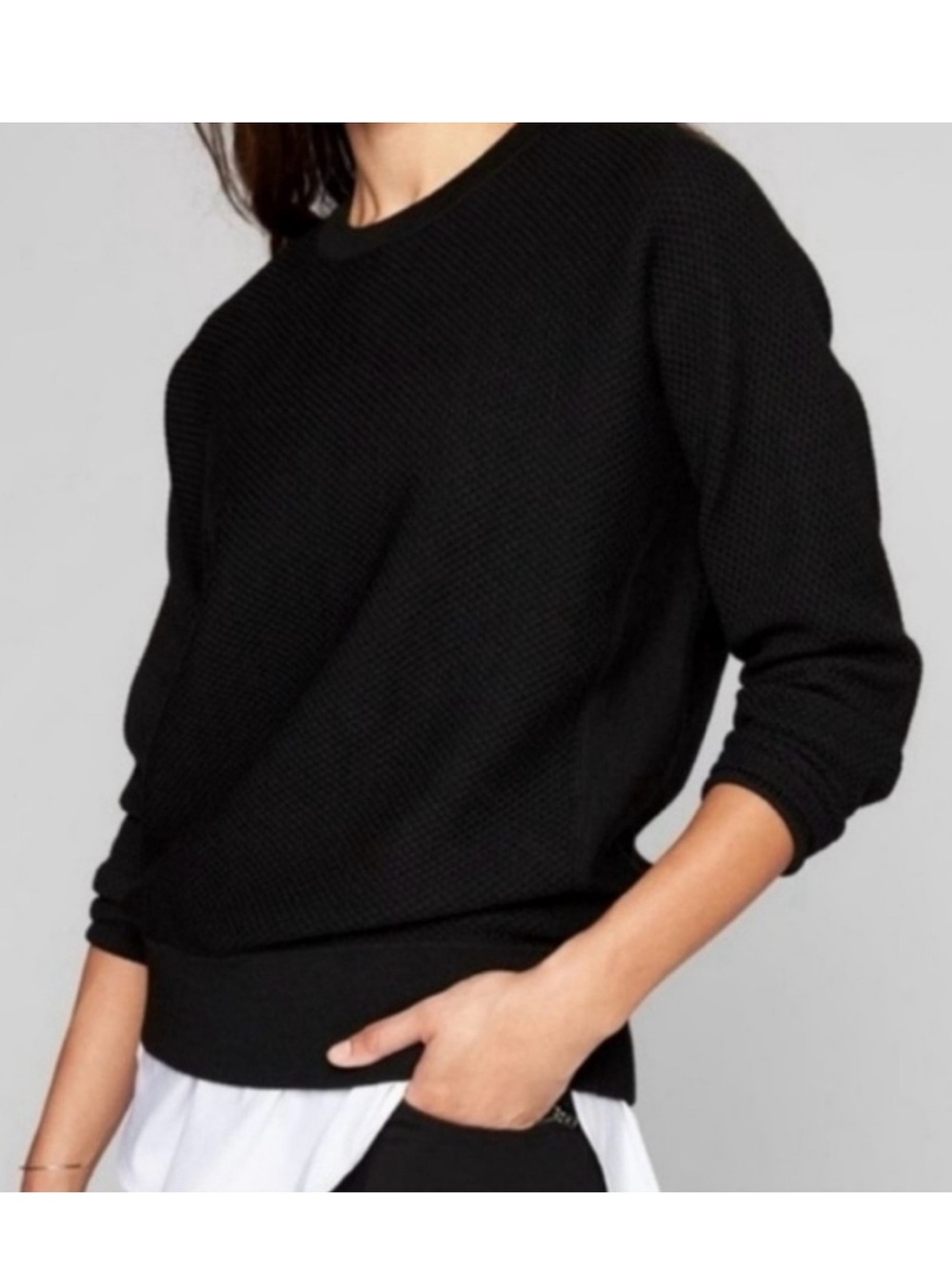 Athleta Merino Wool Blend Black Textured Sweater Womens S